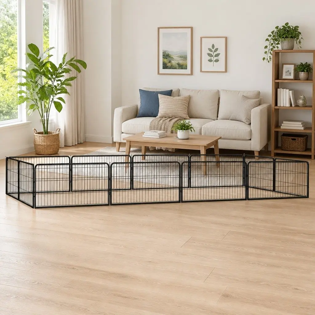 Dog Playpen Powder-Coated Steel 100x50cm Black 12 Panel Outdoor Pet Enclosure