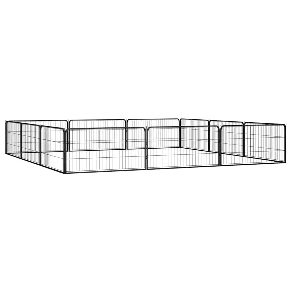Dog Playpen Powder-Coated Steel 100x50cm Black 12 Panel Outdoor Pet Enclosure