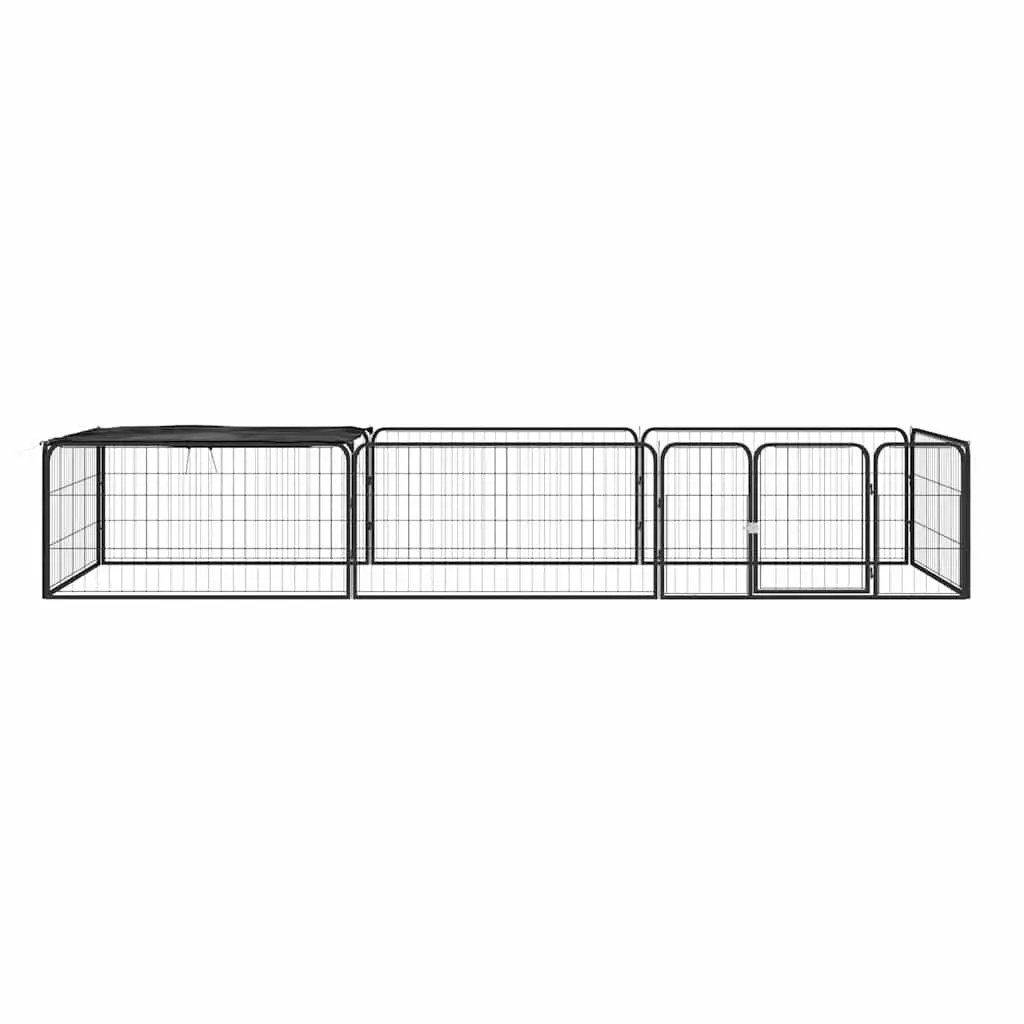 8 Panel Dog Playpen Powder-coated Steel 100x50 cm Black Outdoor Pet Exercise Run