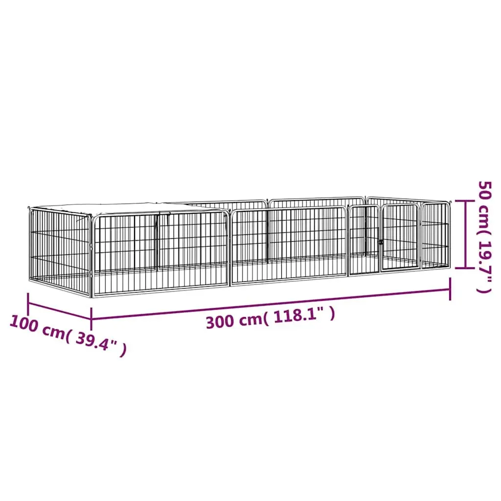 8 Panel Dog Playpen Powder-coated Steel 100x50 cm Black Outdoor Pet Exercise Run