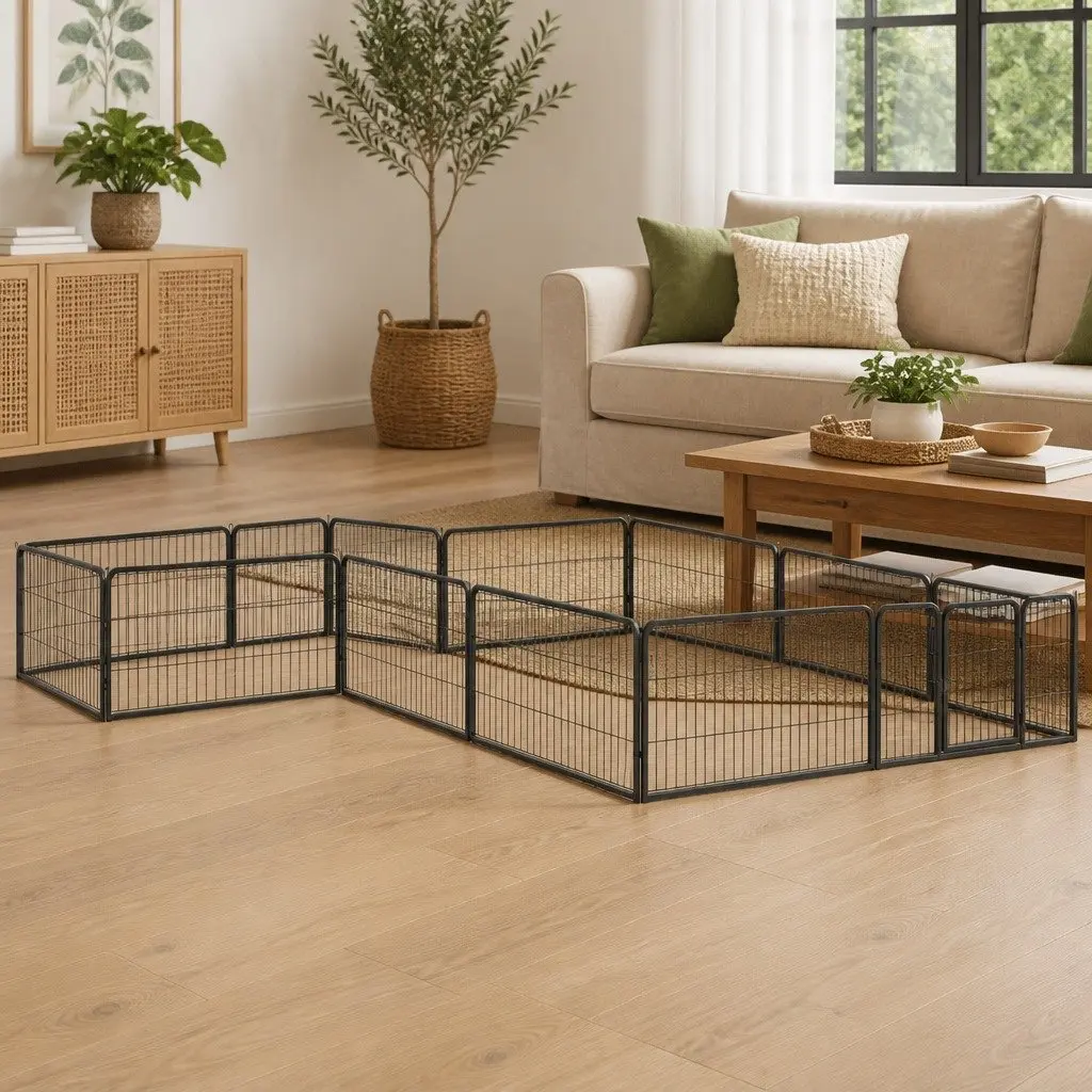 12-Panel Dog Playpen Exercise Pen Outdoor Indoor Puppy Kennel Run Black Steel