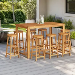 Bar Stools 8 pcs Solid Wood Acacia Brown Rustic Design Outdoor Indoor Seating