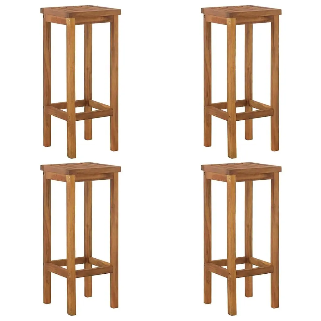 5 Piece Outdoor Bistro Set Brown Acacia Wood Includes 1 Table with 2 Shelves and 4 Stools for Garden Patio or Terrace