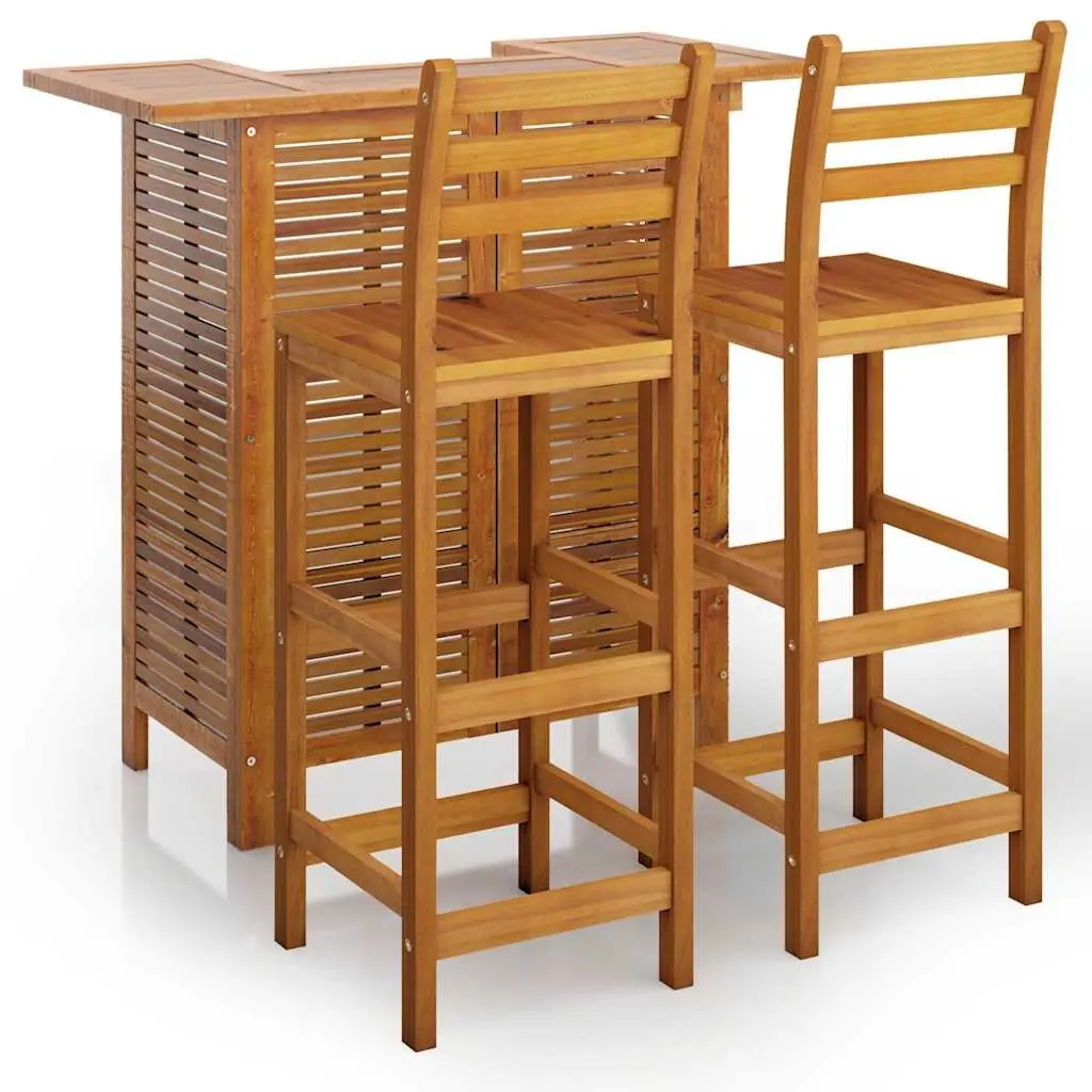 Garden Bar Set Wooden 3 Piece Outdoor Patio Furniture Bistro Table Brown