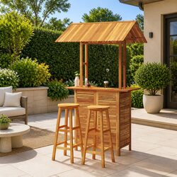 Garden Bar Set with Roofed Bistro Table