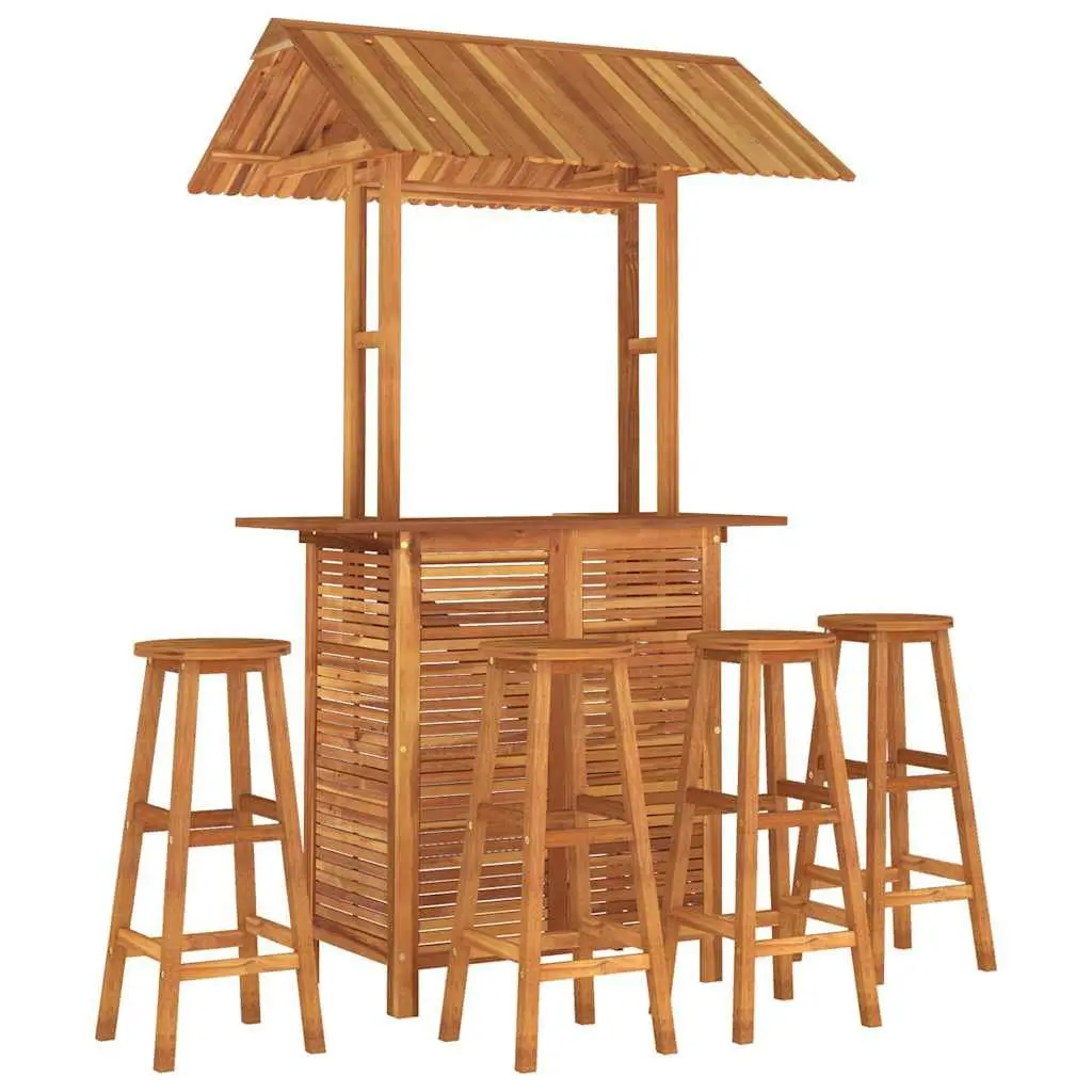5 Piece Outdoor Bistro Set Solid Acacia Wood Patio Table and Stools Brown