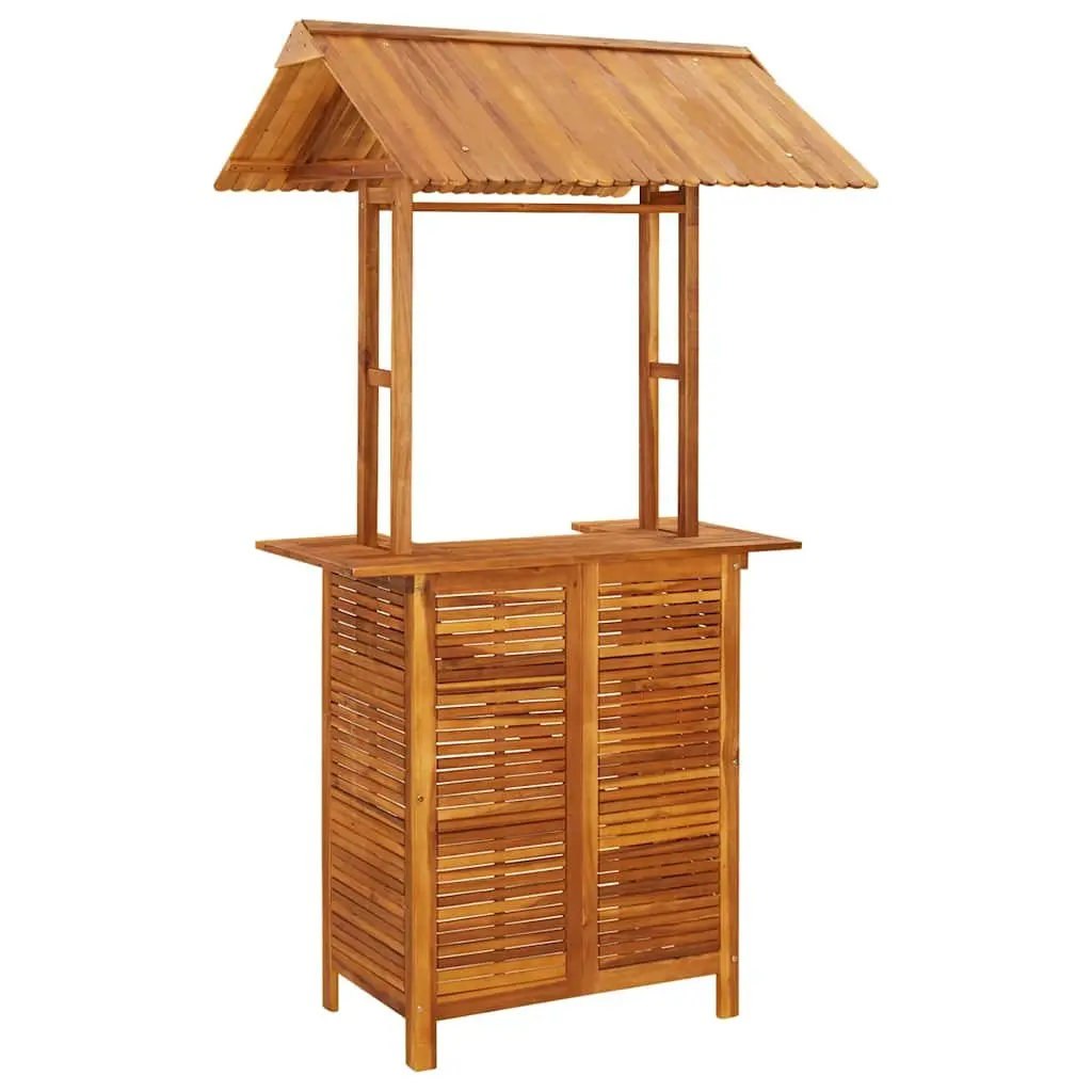 Garden Bar Set Solid Acacia Wood Bistro Table with Rooftop and 2 Bar Stools Brown