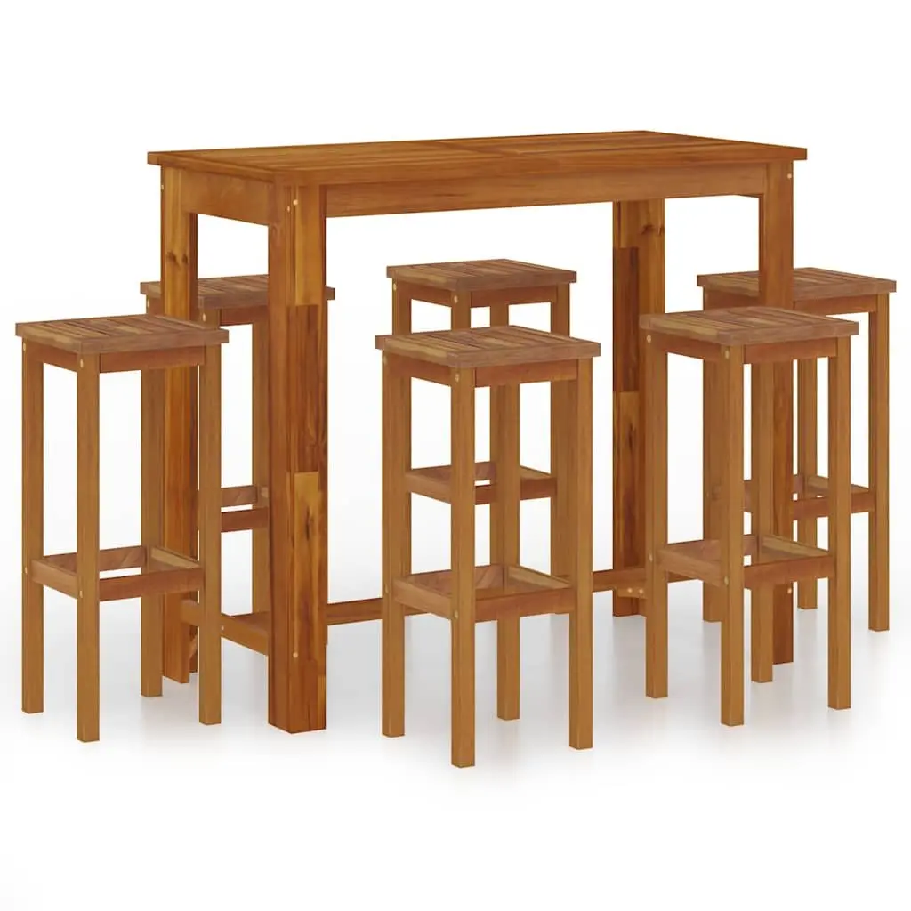Garden Bar Set Solid Acacia Wood 7 Piece Brown Outdoor Furniture Patio Bistro