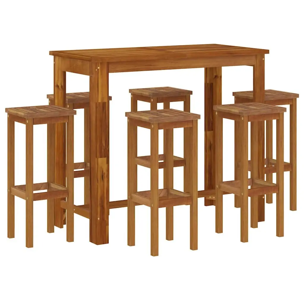 Garden Bar Set Solid Acacia Wood 7 Piece Brown Outdoor Furniture Patio Bistro