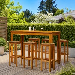 7 Piece Garden Bar Set Solid Acacia Wood Outdoor Bistro Table Stools Brown