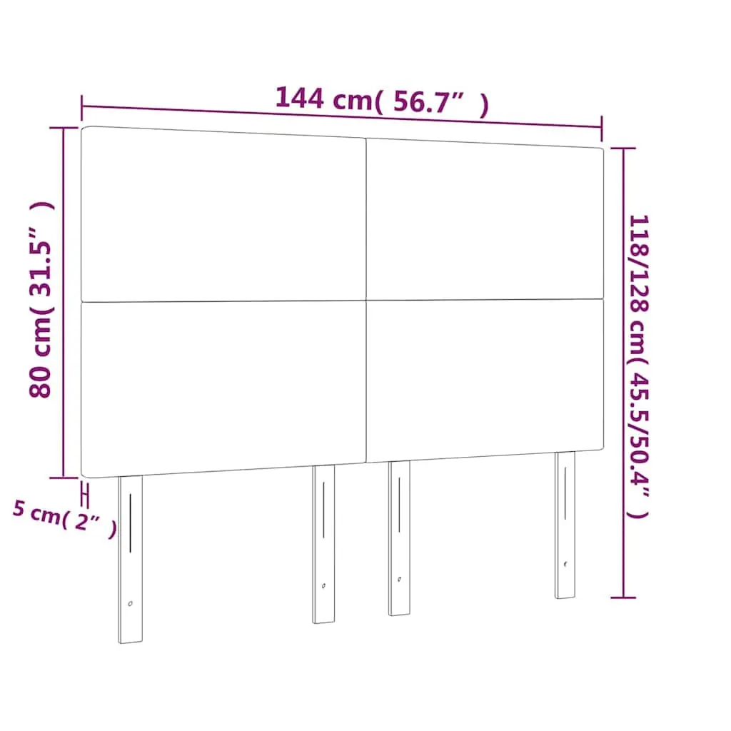 Fabric Headboard Adjustable Height Black Wooden Legs 144W x 5D x 118128H cm