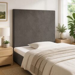 Dark Grey Velvet Headboard with Wooden Legs Adjustable Height Bedroom Bed Back