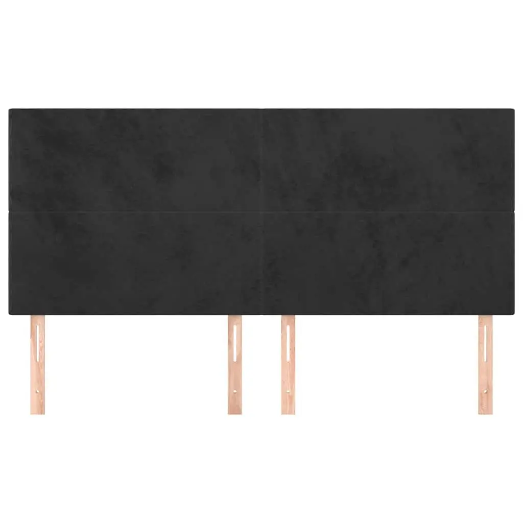 Velvet Headboard Bed 200cm Adjustable Height Black Wooden Legs Support