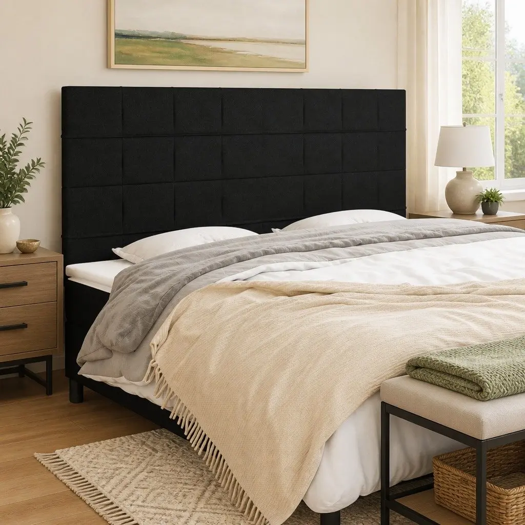 Headboard Black 160x5x118/128 cm Fabric Bedroom Furniture Backrest Support