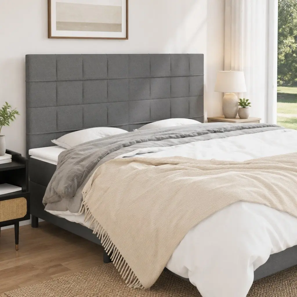 Fabric Headboard Dark Grey 200cm Adjustable Height with Wooden Legs for Back Support