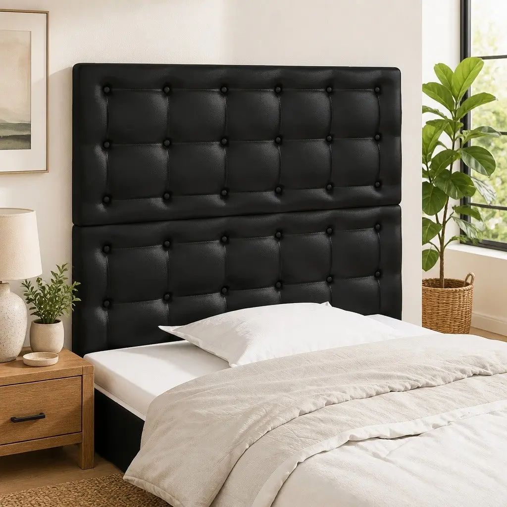 Headboard Faux Leather Adjustable Height Black Wooden Legs