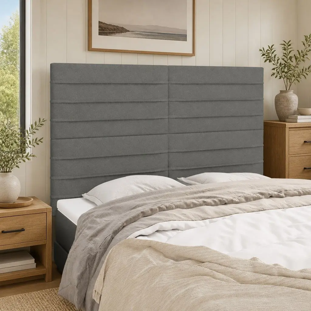 Fabric Headboard Dark Grey Adjustable Height Wooden Legs for Bed 144x5x118128cm
