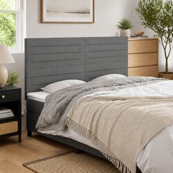 Headboard Dark Grey 200x5x118/128 cm Fabric Bedroom Bed Back Support