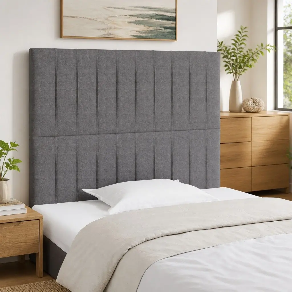 Grey Fabric Adjustable Height Headboard for Bedroom Bed with Wooden Legs