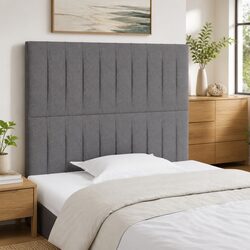 Headboard Grey Fabric Adjustable Height Bedroom Bed Head Support Wooden Legs