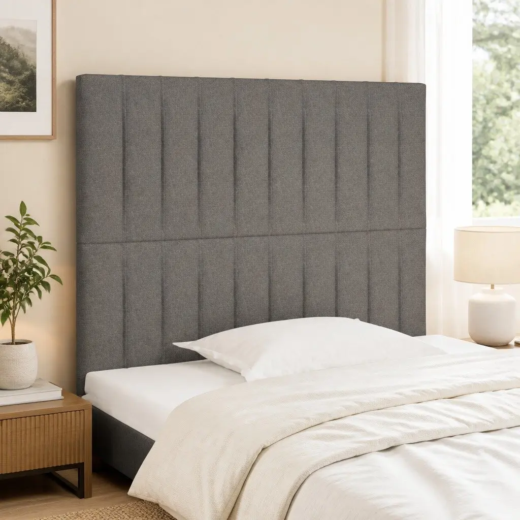 Adjustable Height Fabric Headboard Dark Grey Wooden Legs Bedroom Back Support