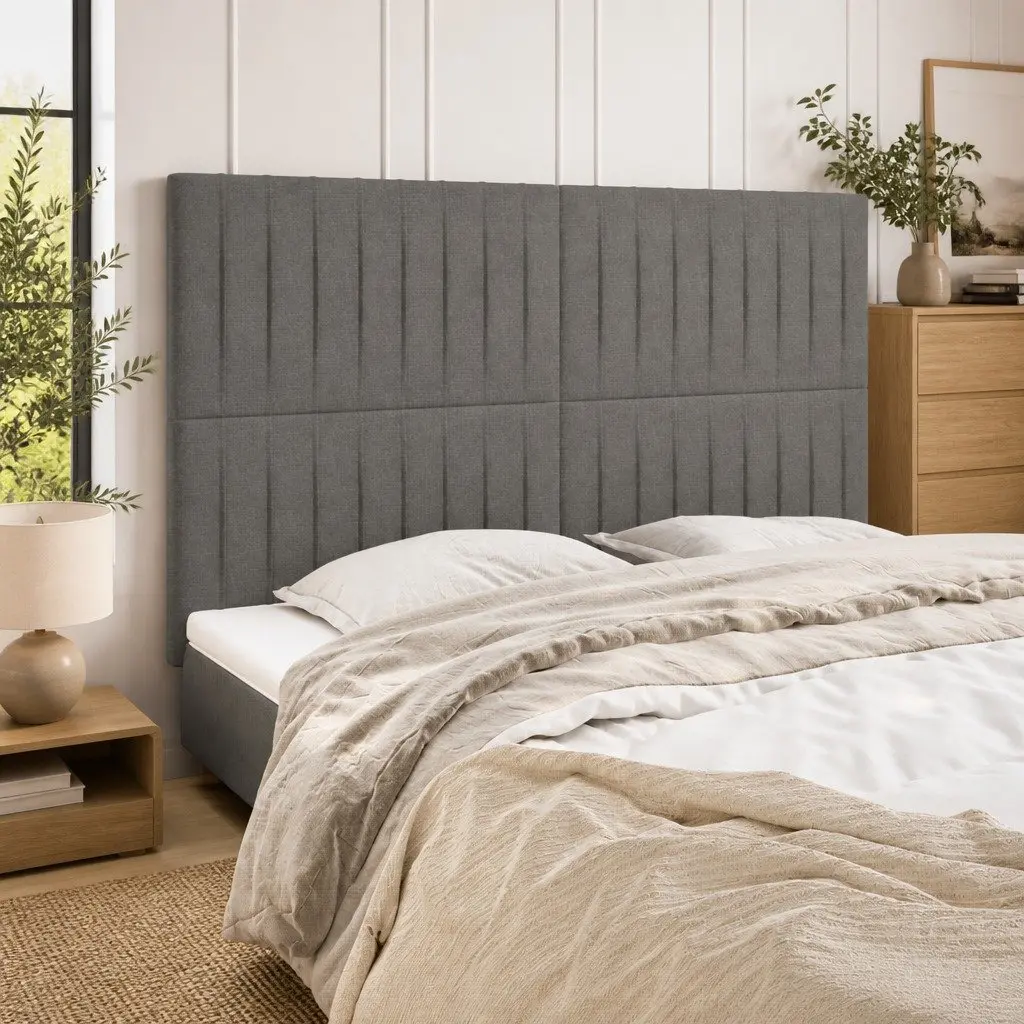 Headboard Fabric Grey Adjustable Height Bed Support Wooden Legs