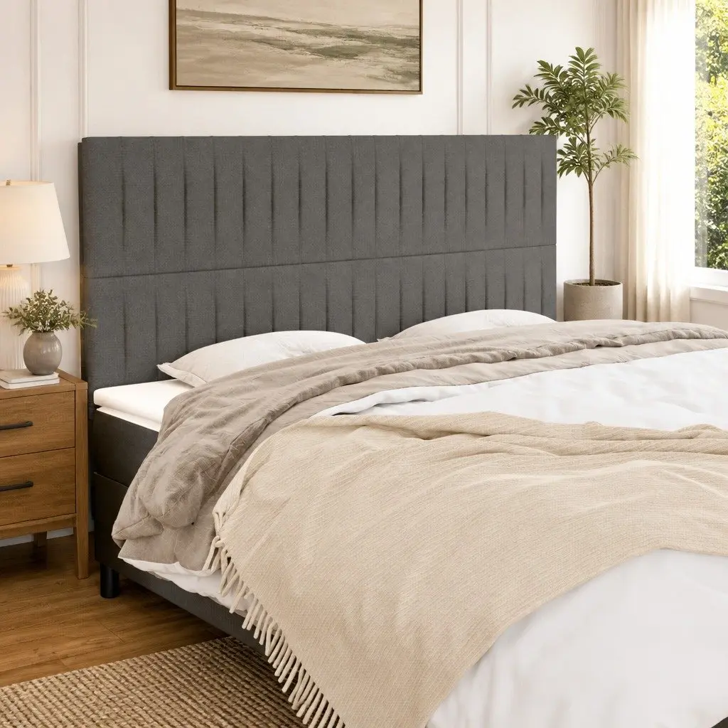 Headboard Fabric Adjustable Height Dark Grey 200x5x118128cm with Sturdy Wooden Legs for Bedroom Furniture