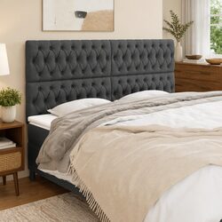Headboard Dark Grey 200x7x118/128 cm Fabric Bedroom Support
