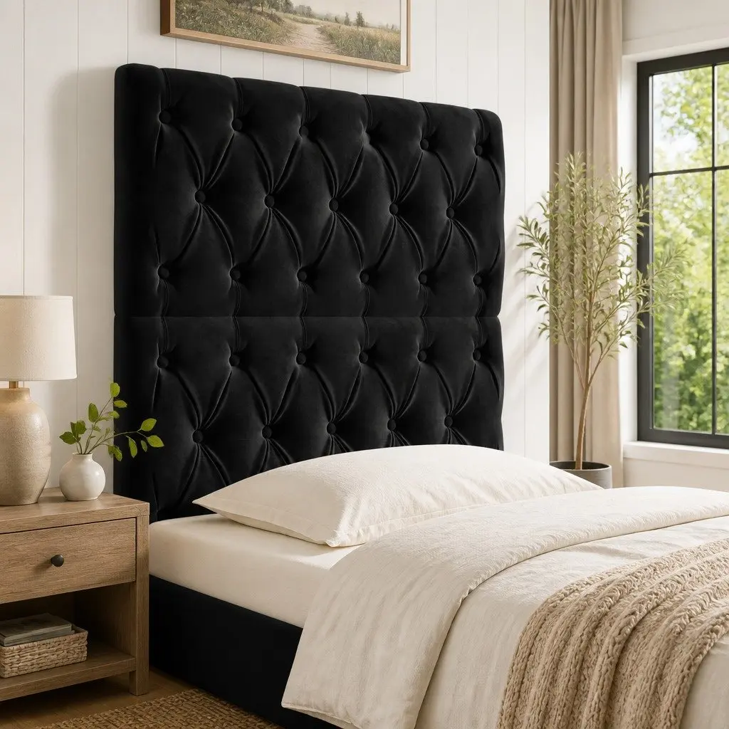 Black Velvet Headboard Upholstered Soft 80x7x118/128 cm Bedroom Back Support