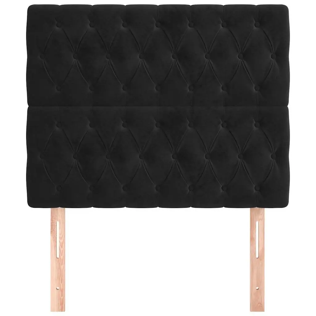 Velvet Headboard 100cm Adjustable Height Black with Wooden Legs