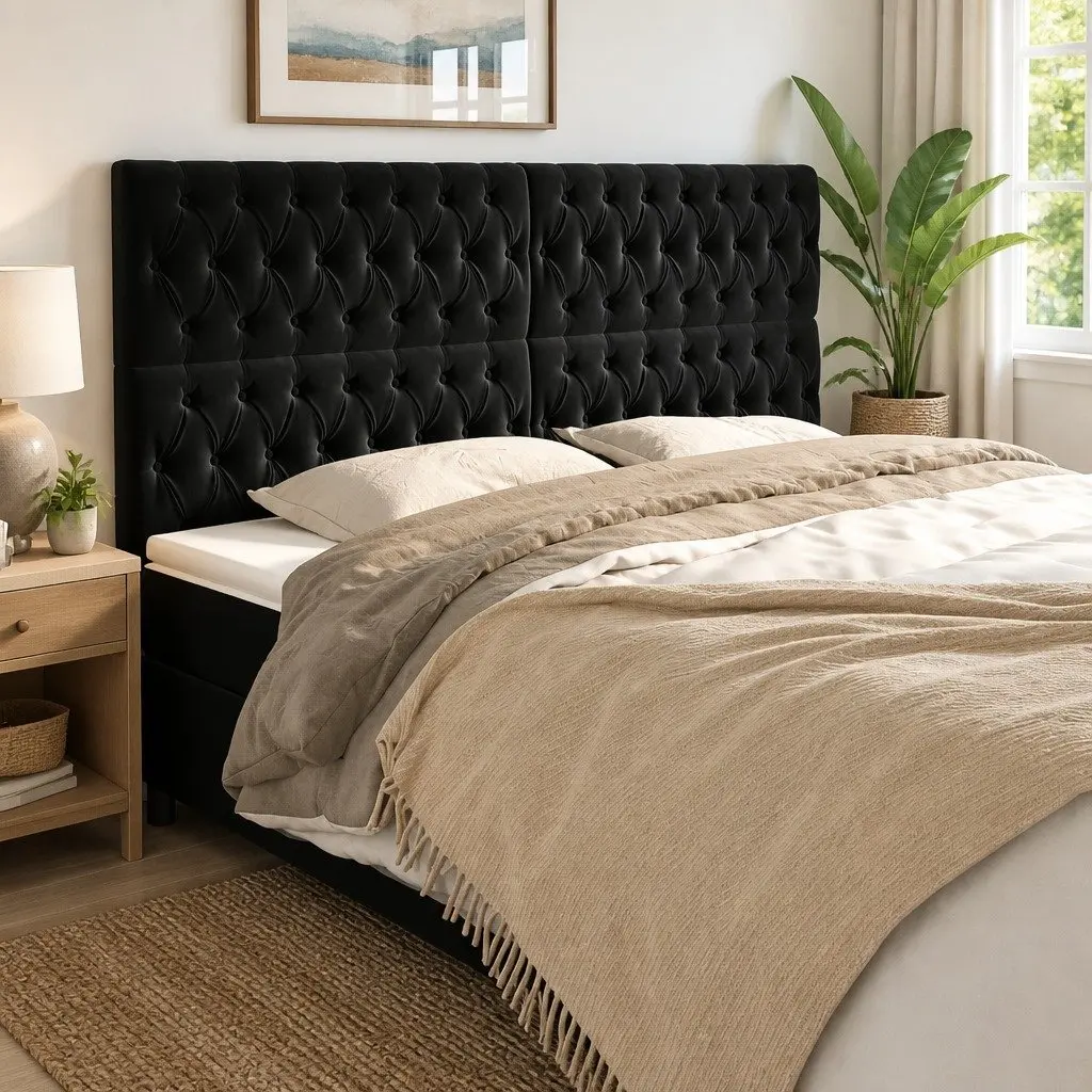 Headboard Velvet Adjustable Height 200cm Black