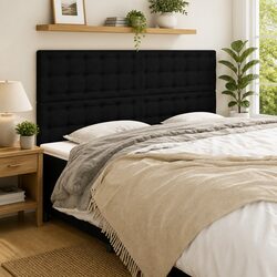 Headboard Black Fabric 200x5x118/128 cm Bedroom Bed Head with Wooden Legs