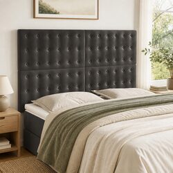 Velvet Headboard Dark Grey Adjustable Height Bed Back Support Bedroom Furniture