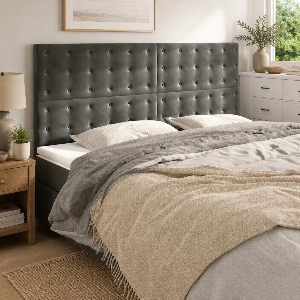 Velvet Headboard Adjustable Height 160cm Dark Grey with Wooden Legs for Bedroom Furniture