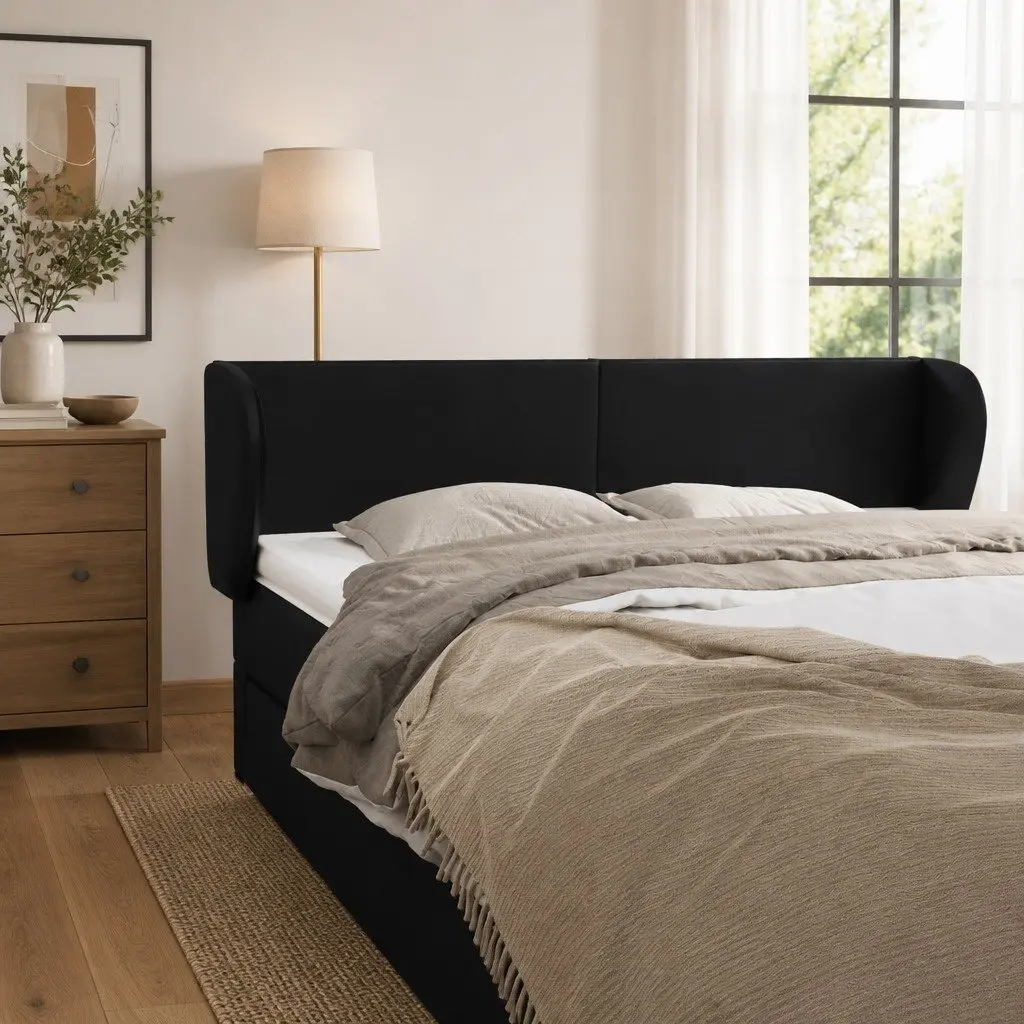 Headboard with Ears 147 cm Black Faux Leather Bedroom Furniture Bed Backrest