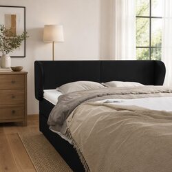 Practical 147 cm Black Faux Leather Headboard with Ears