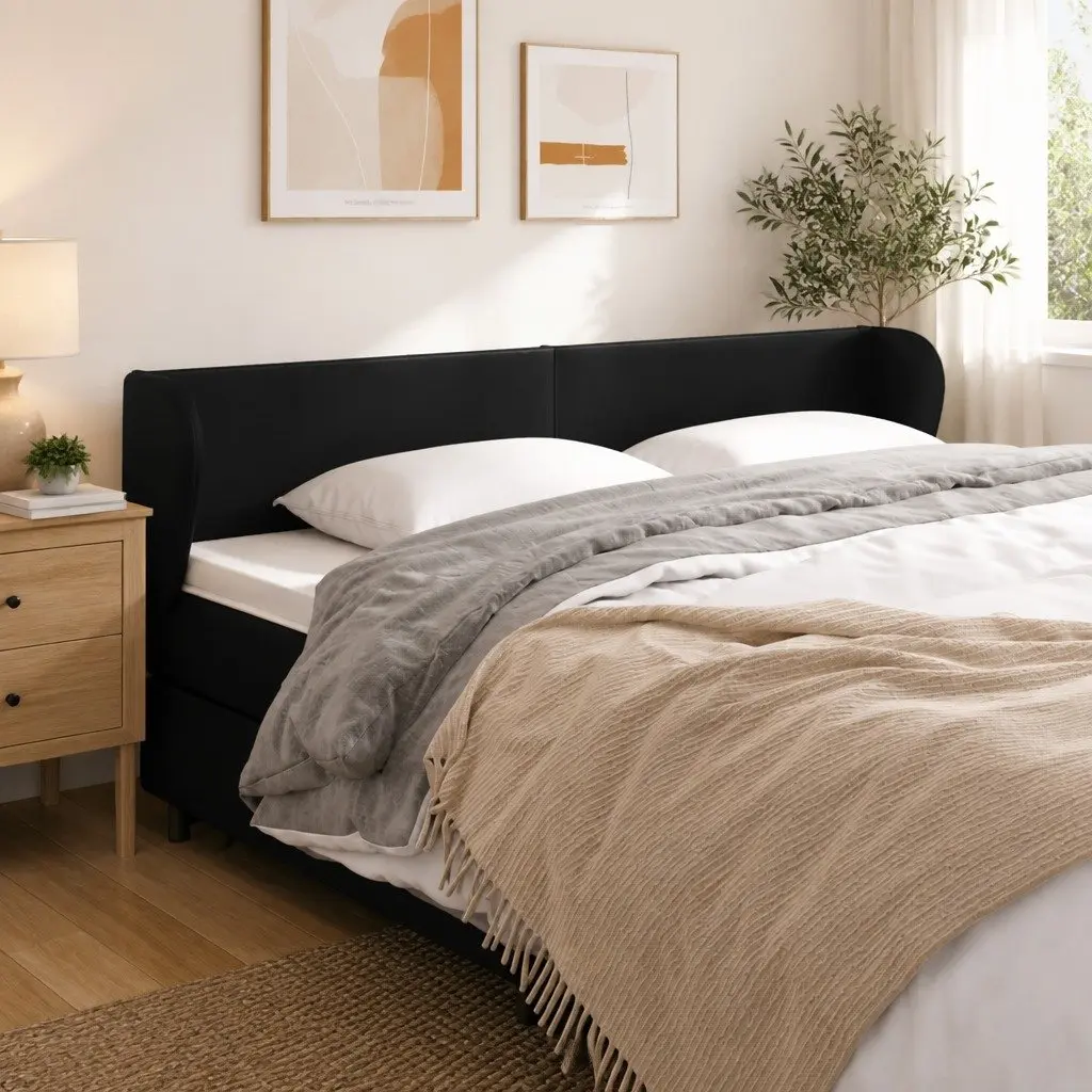 Black Faux Leather Headboard 163cm with Ears Adjustable Height Bedroom Furniture Back Support