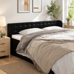 Practical Black Faux Leather Headboard with Ears for Bedroom Use
