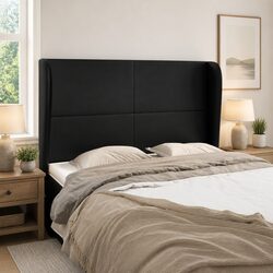 Practical Black Faux Leather Headboard with Ears Design