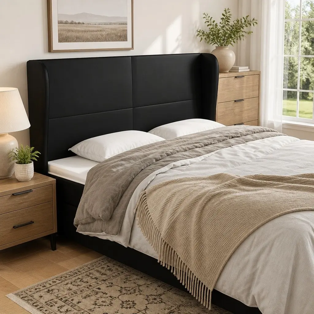 Headboard with Ears Black 163cm Faux Leather Bed Head Support Furniture