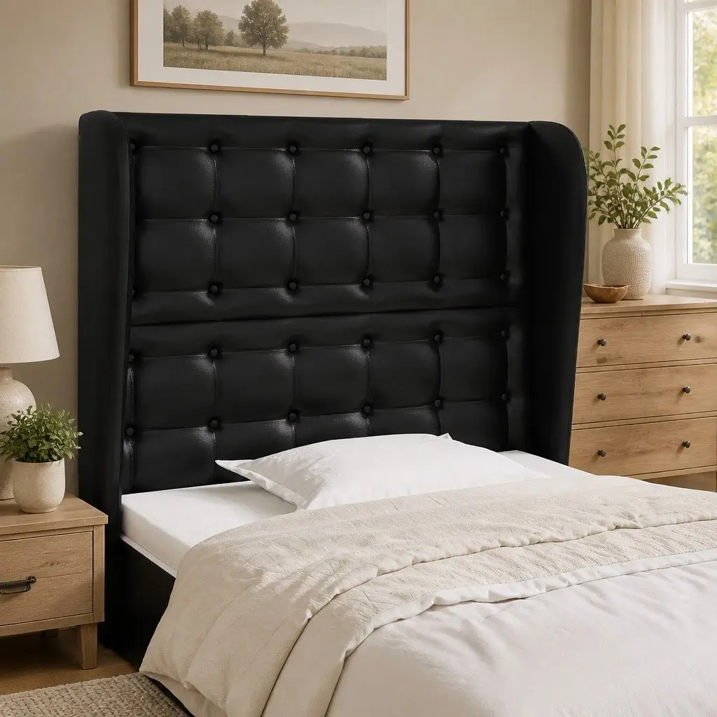 Black Faux Leather Headboard 83cm with Ears Adjustable Height Bedroom Furniture Back Support