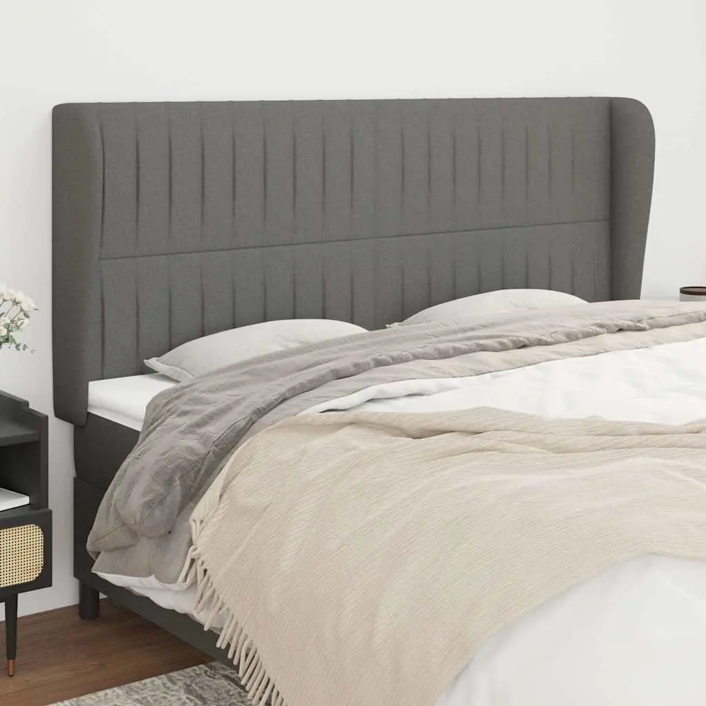 Headboard Fabric Dark Grey Adjustable Wooden Legs 163 x 23 x 118128 cm