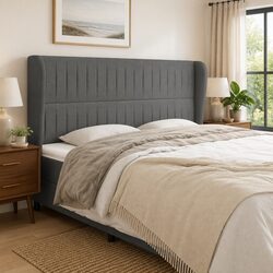 Functional Grey Fabric Headboard with Ears for Home Use