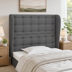 Durable Grey Fabric Headboard with Ears for Home