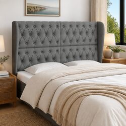 Headboard with Ears Grey 147cm Fabric Bedroom Furniture Backrest Support