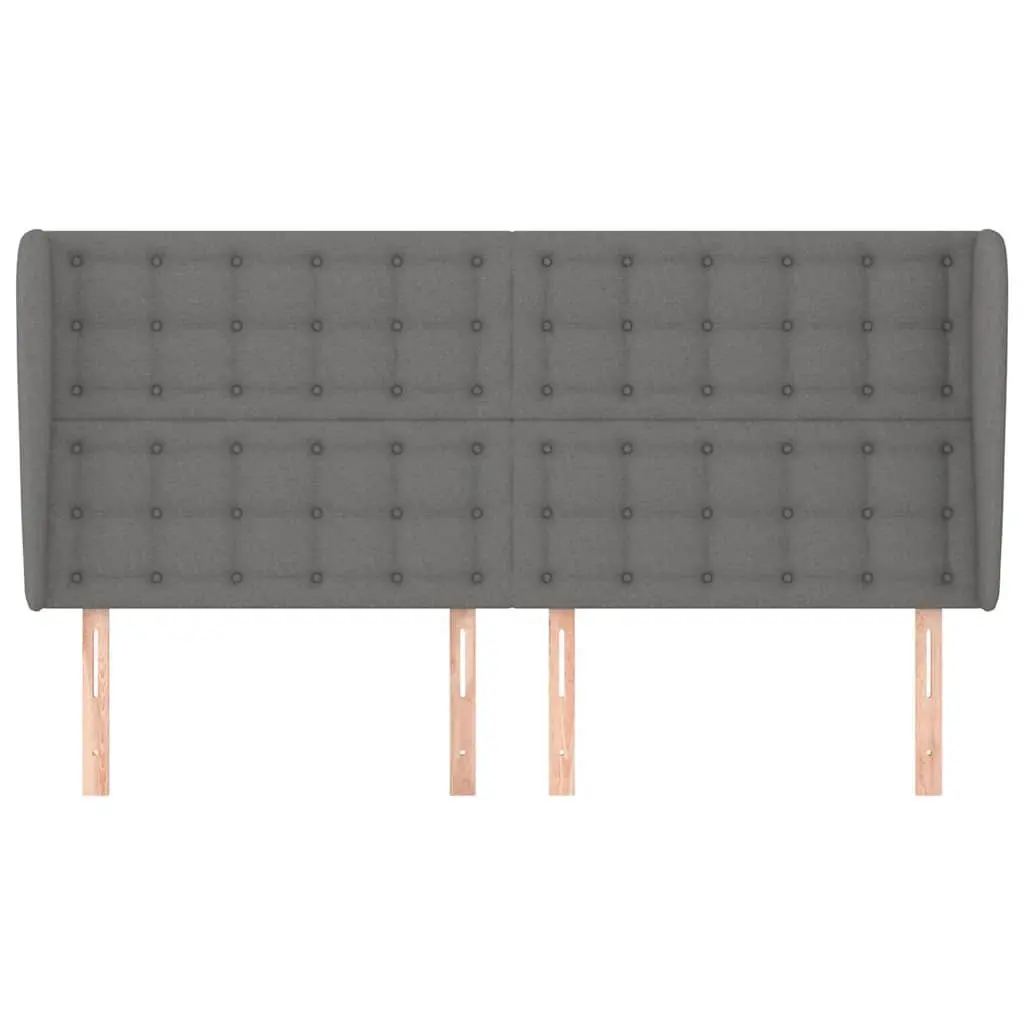 Adjustable Height Fabric Headboard Grey 203cm with Ears Sturdy Wooden Legs Bedroom Bed Back Support
