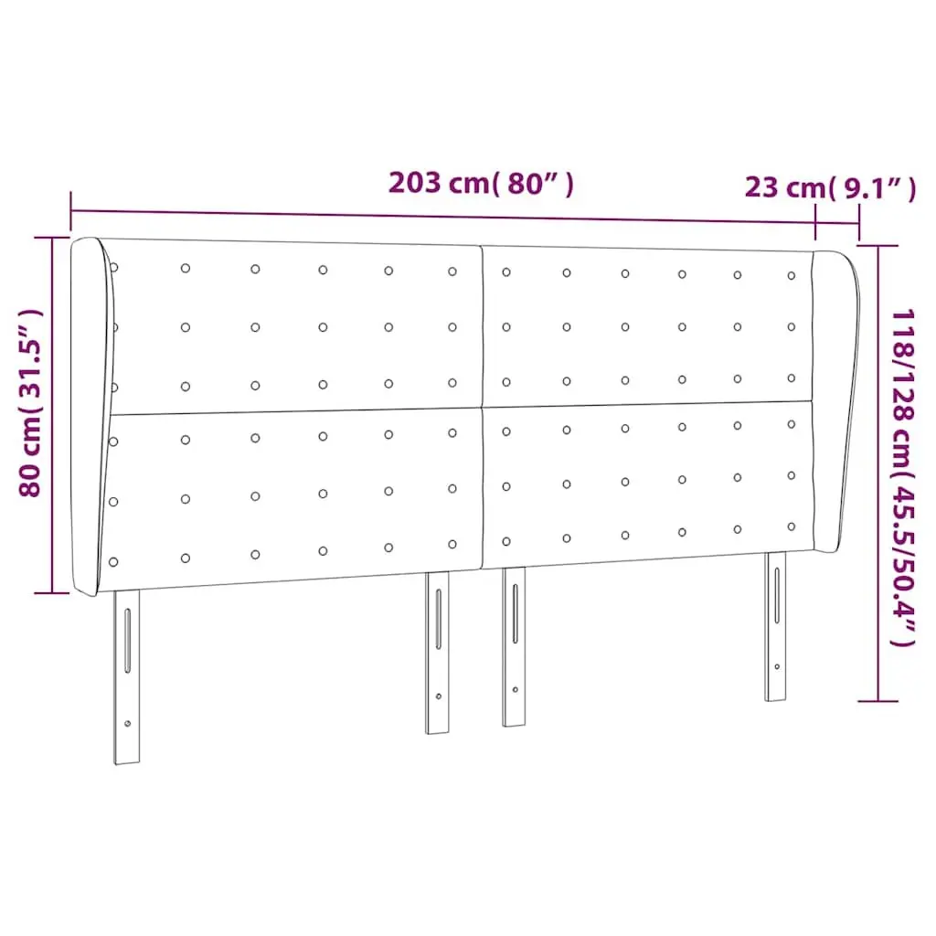 Adjustable Height Fabric Headboard Grey 203cm with Ears Sturdy Wooden Legs Bedroom Bed Back Support