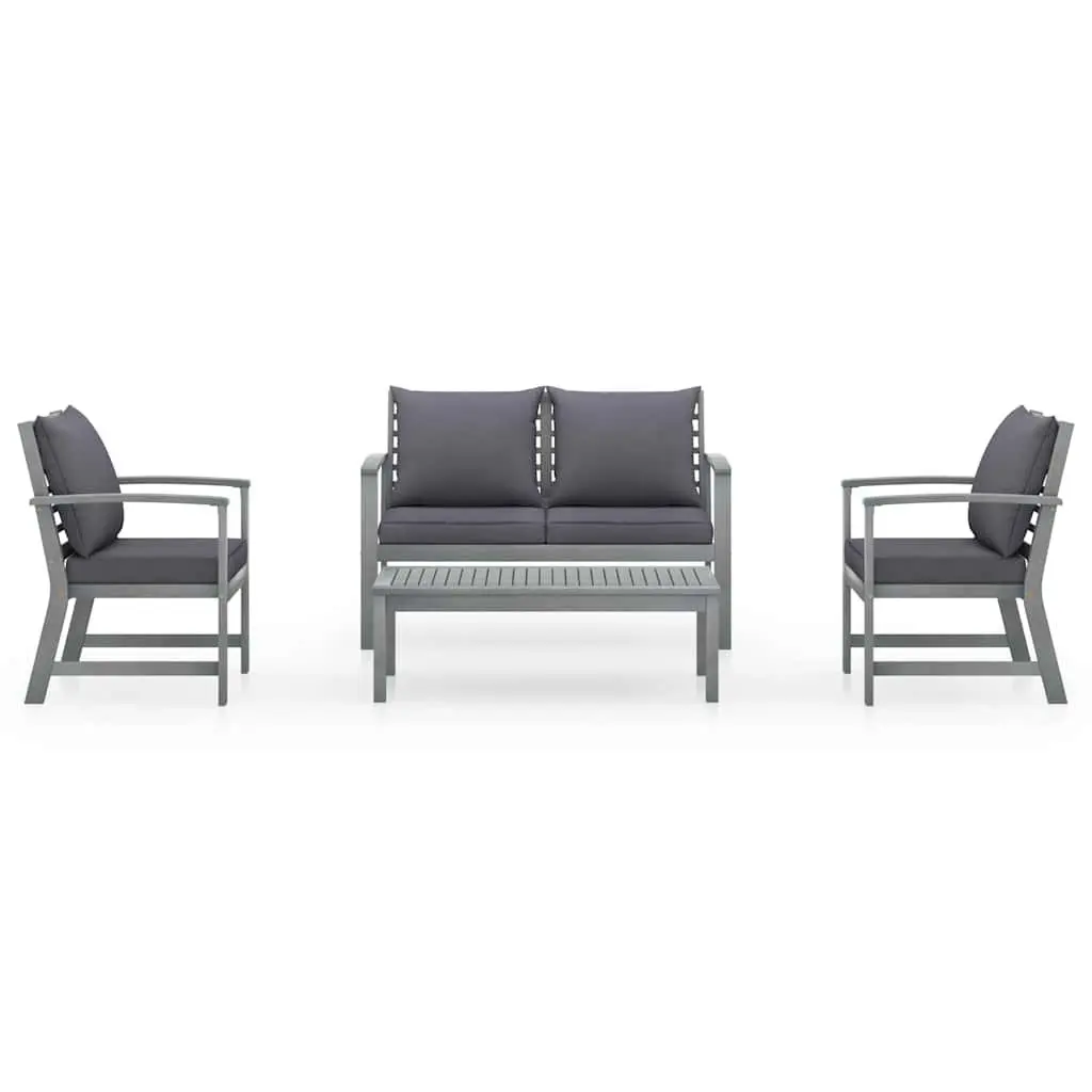 Outdoor Lounge Set 4 Piece Solid Acacia Wood with Cushions Grey Weather Resistant