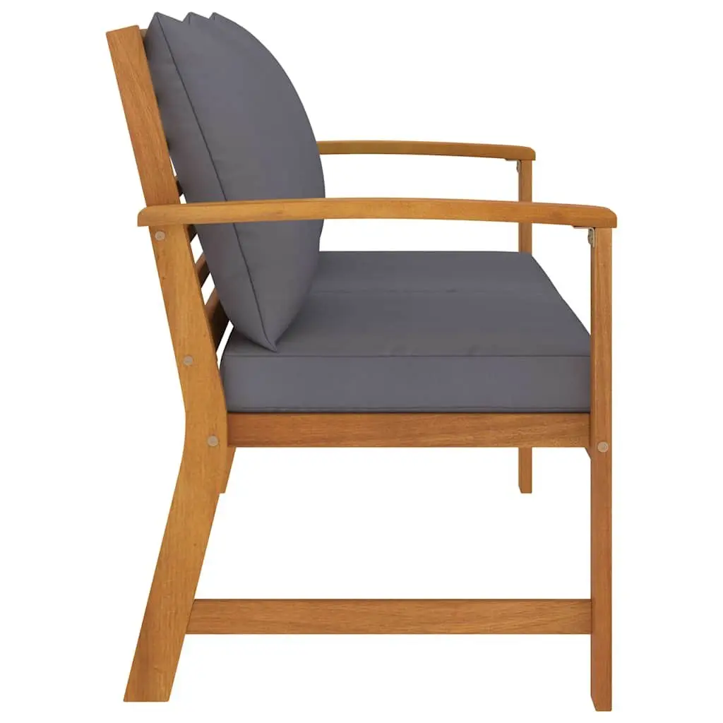 Garden Bench Acacia Wood 120cm Grey Cushion Outdoor Furniture