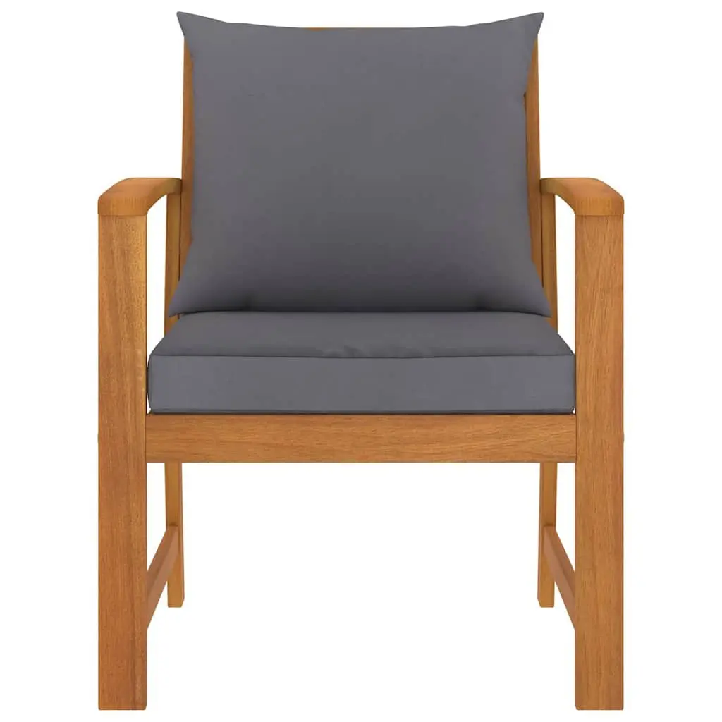 Garden Chairs Solid Acacia Wood Outdoor Seating 2pcs Grey Cushions